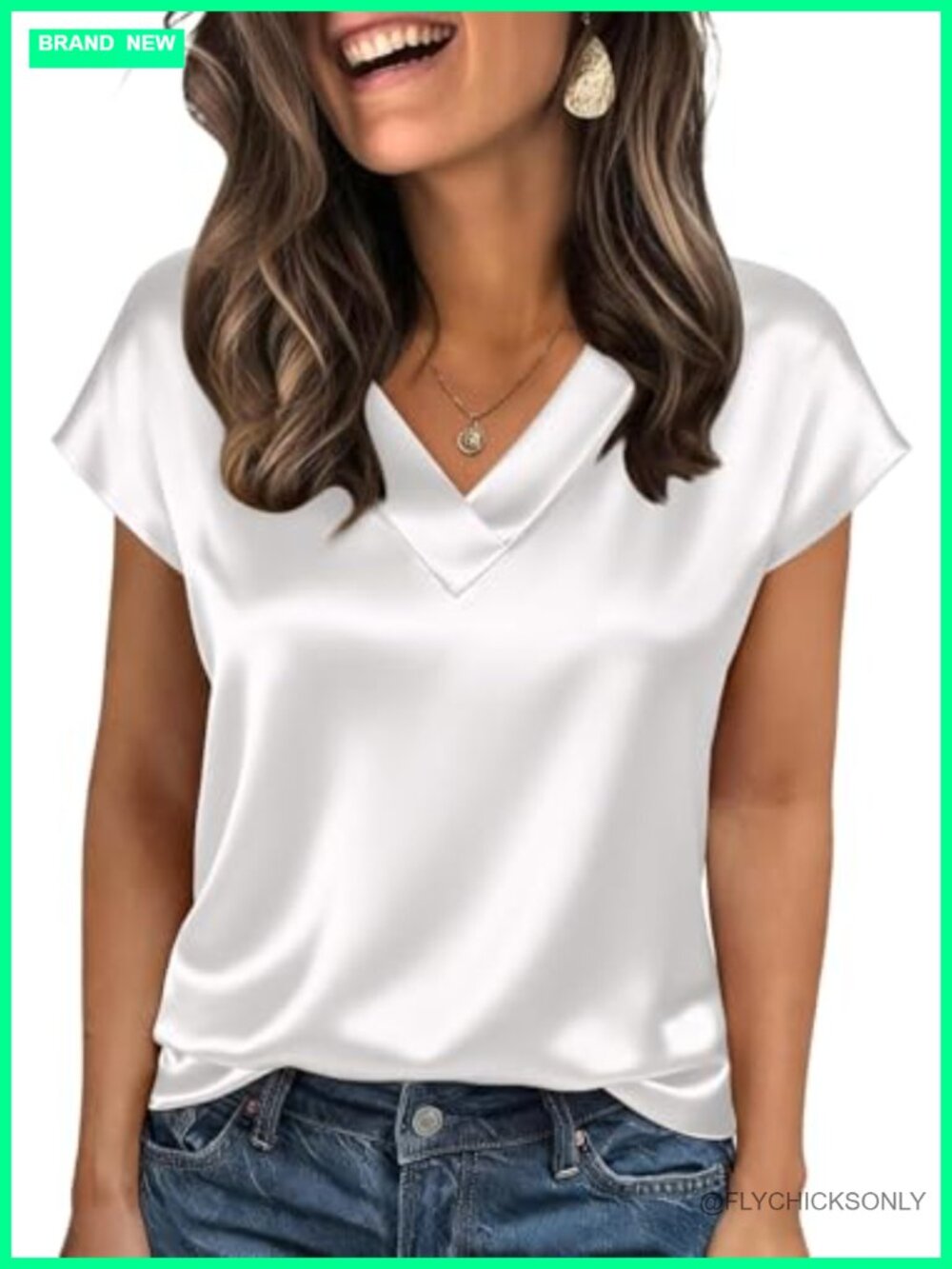 Plus Size Satin V Neck Short Sleeve Blouse Office Business Top